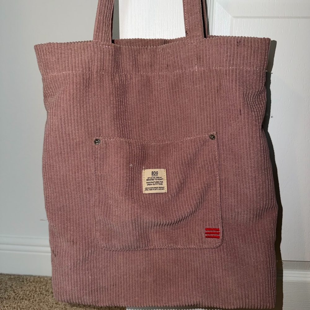 BDG Dusty Mauve Corduroy Tote Bag with Front Pocket